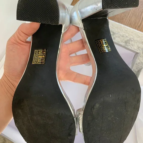 š„ Jeffrey Campbell Shiny Silver Block Heels - Picture 7 of 10